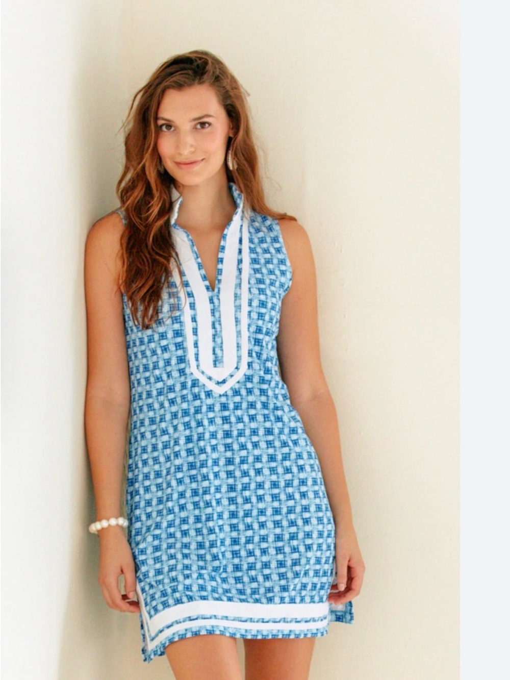 Cabana Life Windermere Sleeveless Tunic Dress UPF 50+ Blue Resort Beach Sz S